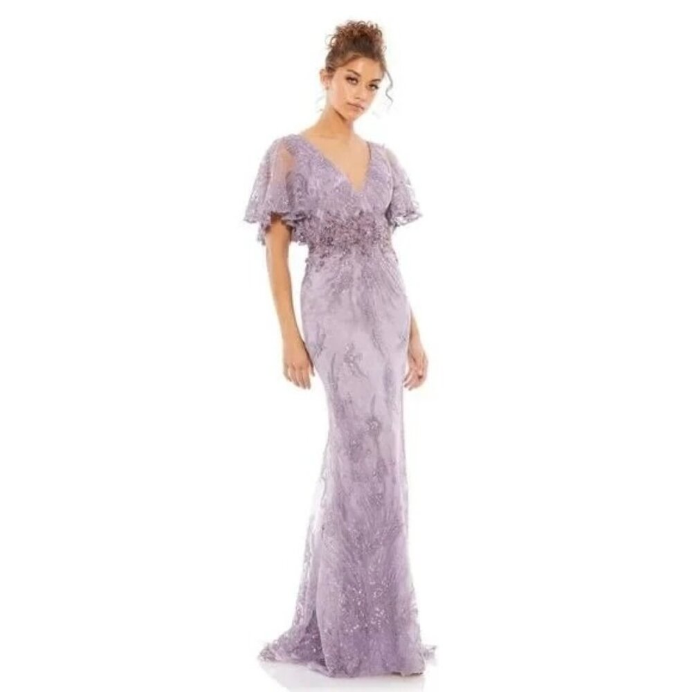MAC DUGGAL 67493 Violet Flutter Sleeve Evening Gown Maxi Dress Size 16 NEW